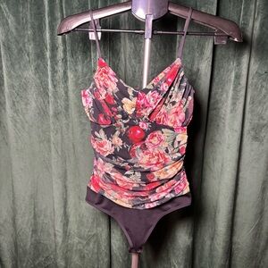 Express Floral Bodysuit in Black and Pink